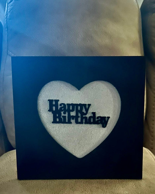 Heart Black Frame with a white heart and 'Happy Birthday' text on a blue background. Gift Sign