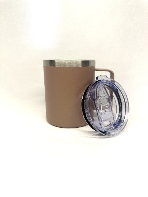 Pink rose insulated tumbler with clear lid on a white background
