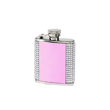 Pink flask with silver embellishments on a white background