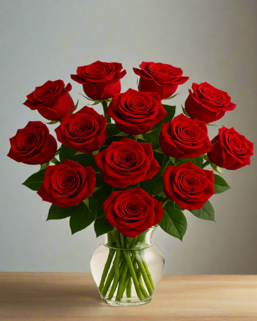 One dozen red roses arranged for military tribute and flower delivery – a symbol of love, remembrance, and honor. Special Occasion, Anniversary, sorry, thank you and birthdays.