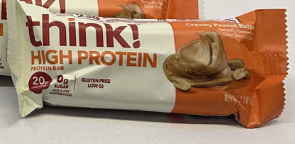 think! High Protein Peanut Butter protein bar on a white background