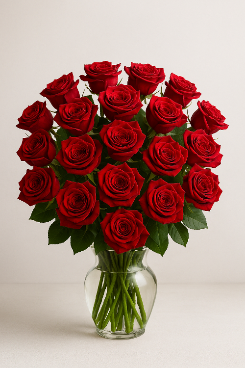 A timeless bouquet of two dozen red roses, thoughtfully arranged for flower delivery to honor service and love. Flowers for Wife, Girlfriend, Spouse, Friend, Partner, Mom. Grandma and crush