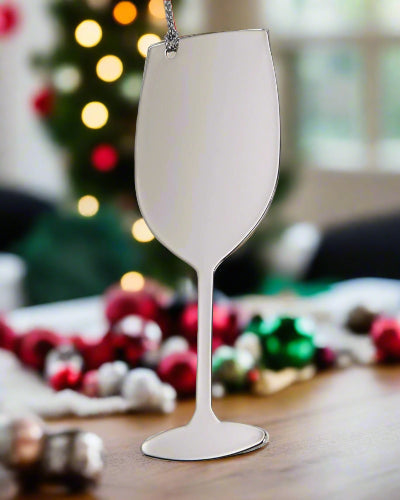 Wine Glass Silver Metal Christmas Ornament