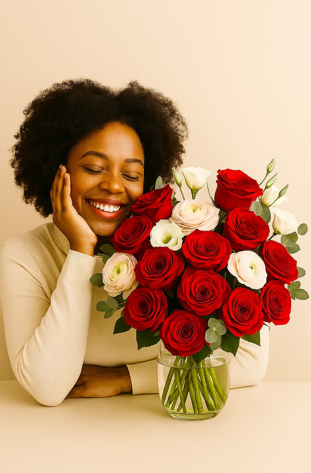 Romantic Harmony Bouquet – Red, Pink & White Roses - 2 dozen